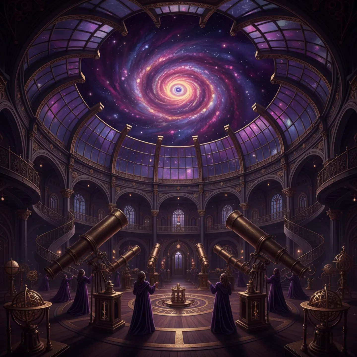 Un majestueux dôme en verre révélant une galaxie violette